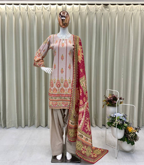 PRINTED FRENCH CREAPE TOP AND SALWAR WITH DUPATTA