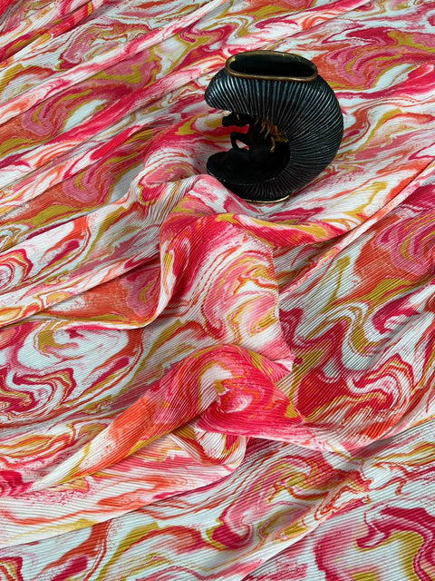 Red Colour Unique Pattern Crepe Fabric