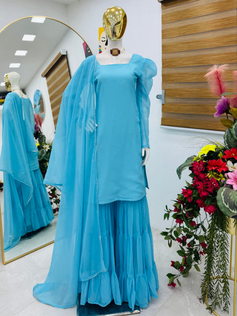 New Designer Party Top Plazzo & Dupatta Set