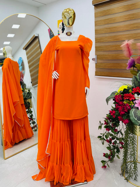 New Designer Party Top Plazzo & Dupatta Set