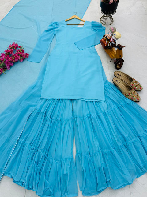 New Designer Party Top Plazzo & Dupatta Set