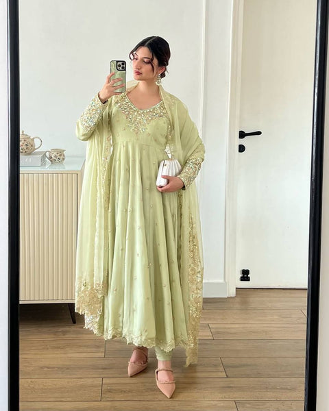 New Designer Party Wear Full Heavy Embroidery Sequence Work Gown and Bottom Dupatta.