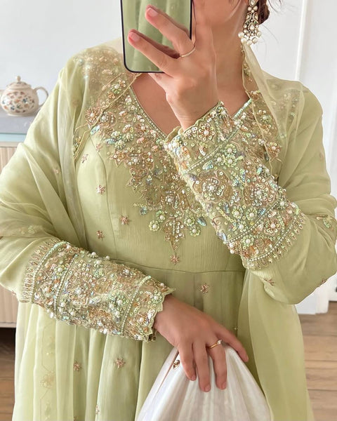 New Designer Party Wear Full Heavy Embroidery Sequence Work Gown and Bottom Dupatta.