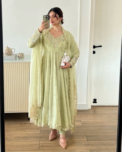 New Designer Party Wear Full Heavy Embroidery Sequence Work Gown and Bottom Dupatta.