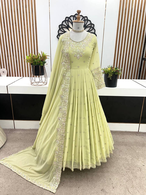 New Designer Party Wear Full Heavy Embroidery Sequence Work Gown and Bottom Dupatta.