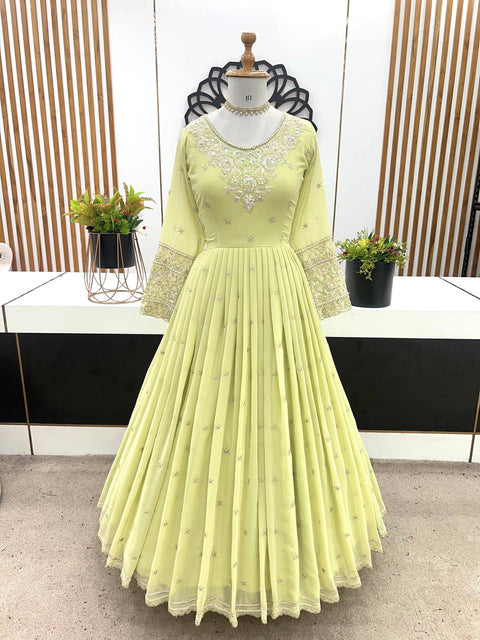 New Designer Party Wear Full Heavy Embroidery Sequence Work Gown and Bottom Dupatta.