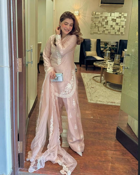New Designer Collection In Natural Crepe Silk Top-Bottom And Dupatta Set