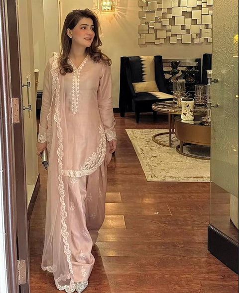 New Designer Collection In Natural Crepe Silk Top-Bottom And Dupatta Set