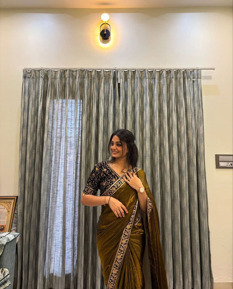 Sequins and Zari embroidery work saree