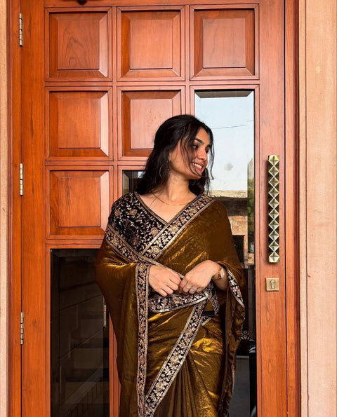 Sequins and Zari embroidery work saree