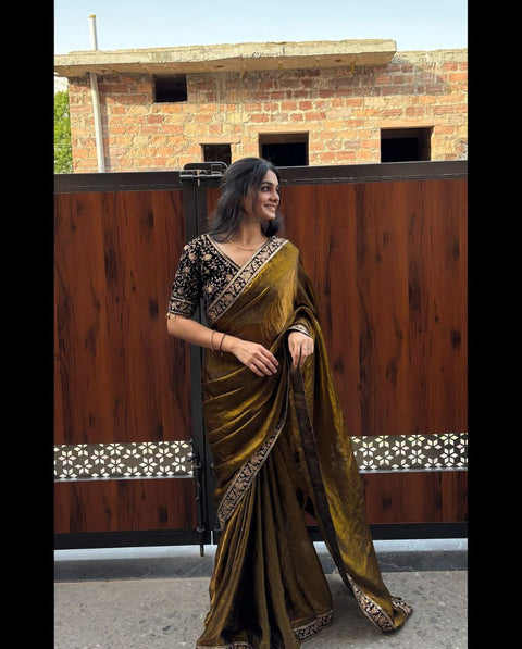 Sequins and Zari embroidery work saree