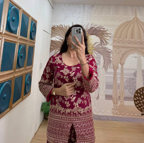 CO-ORD SET WITH FULL EMBROIDERY WORK ON DOLA SILK WEAVING FABRIC