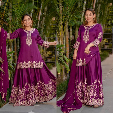 Heavy Embroidery Work Top Sharara With Dupatta