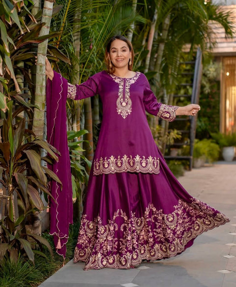 Heavy Embroidery Work Top Sharara With Dupatta