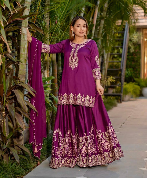 Heavy Embroidery Work Top Sharara With Dupatta