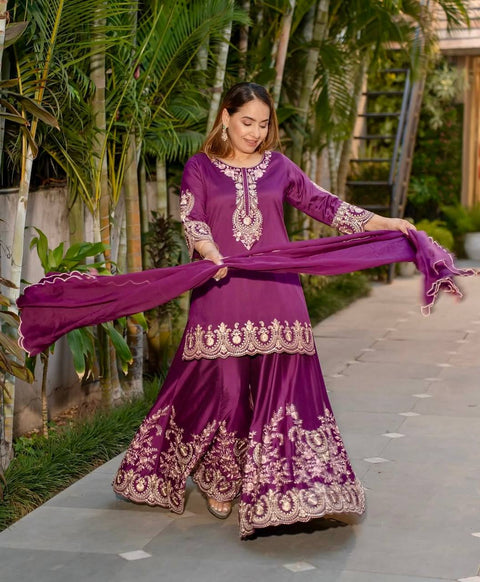 Heavy Embroidery Work Top Sharara With Dupatta