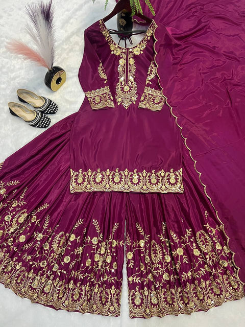 Heavy Embroidery Work Top Sharara With Dupatta