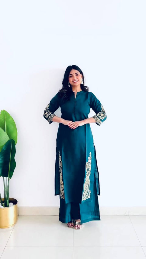 DESIGNER HEAVY ROMAN SILK TOP PLAZZO SUIT SET