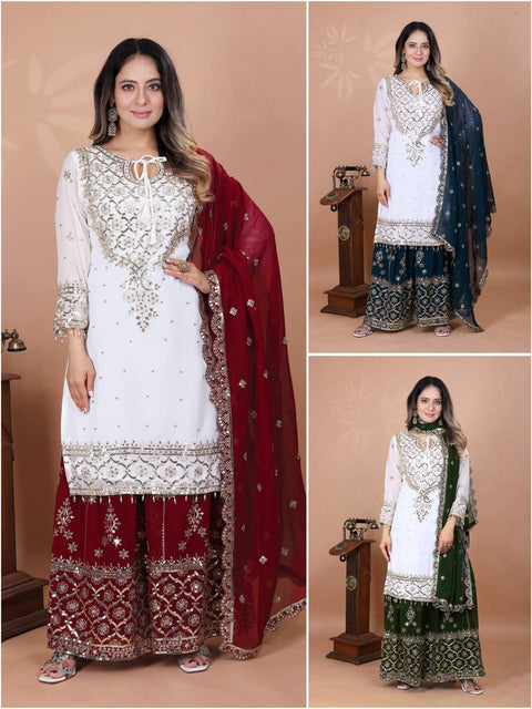 New Designer Party Wear Look Top-Plazzo and Dupatta With Heavy Embroidery Work