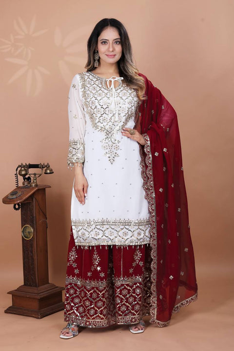 New Designer Party Wear Look Top-Plazzo and Dupatta With Heavy Embroidery Work