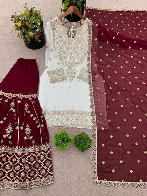 New Designer Party Wear Look Top-Plazzo and Dupatta With Heavy Embroidery Work