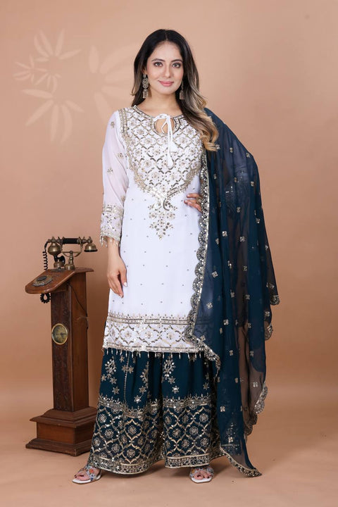 New Designer Party Wear Look Top-Plazzo and Dupatta With Heavy Embroidery Work