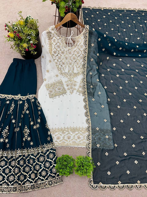 New Designer Party Wear Look Top-Plazzo and Dupatta With Heavy Embroidery Work