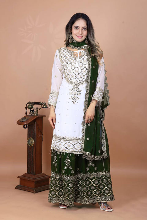 New Designer Party Wear Look Top-Plazzo and Dupatta With Heavy Embroidery Work