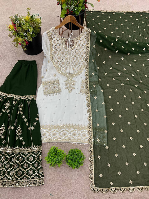 New Designer Party Wear Look Top-Plazzo and Dupatta With Heavy Embroidery Work