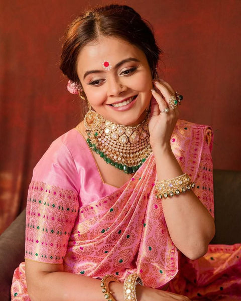 Woven Kanjivaram Pure Silk Saree  (Pink)