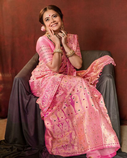 Woven Kanjivaram Pure Silk Saree  (Pink)