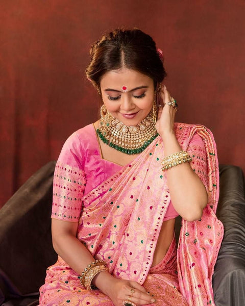 Woven Kanjivaram Pure Silk Saree  (Pink)