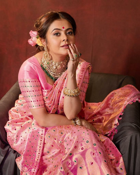 Woven Kanjivaram Pure Silk Saree  (Pink)