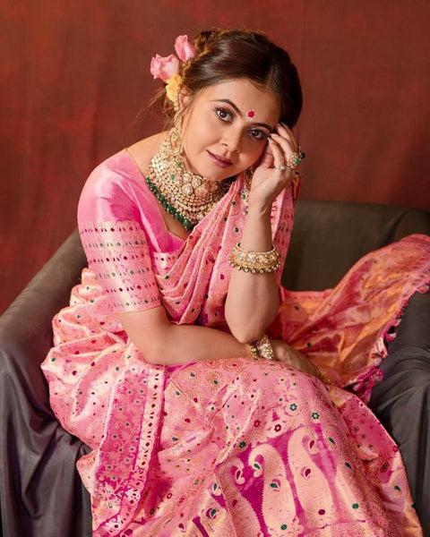 Woven Kanjivaram Pure Silk Saree  (Pink)