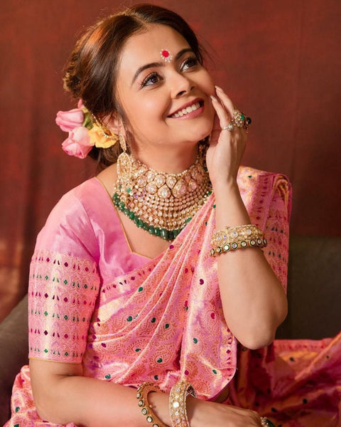 Woven Kanjivaram Pure Silk Saree  (Pink)