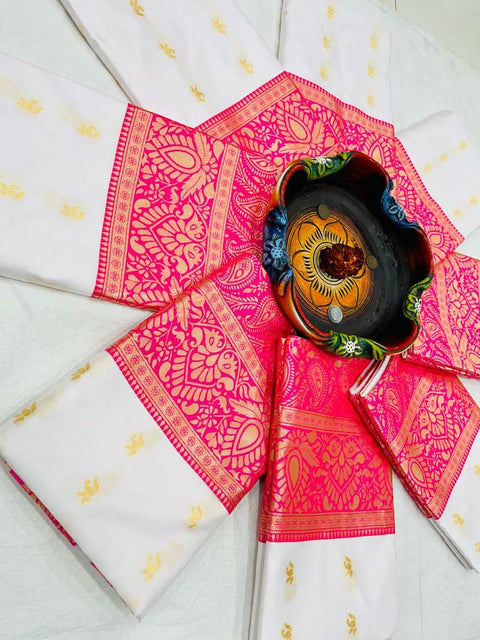Banarasi Soft Lichi Silk Saree Beautiful Jacquard Rich Pallu Design