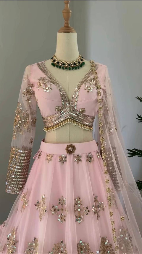 Baby Pink Color Butterfly Net Sequence Lehenga Choli