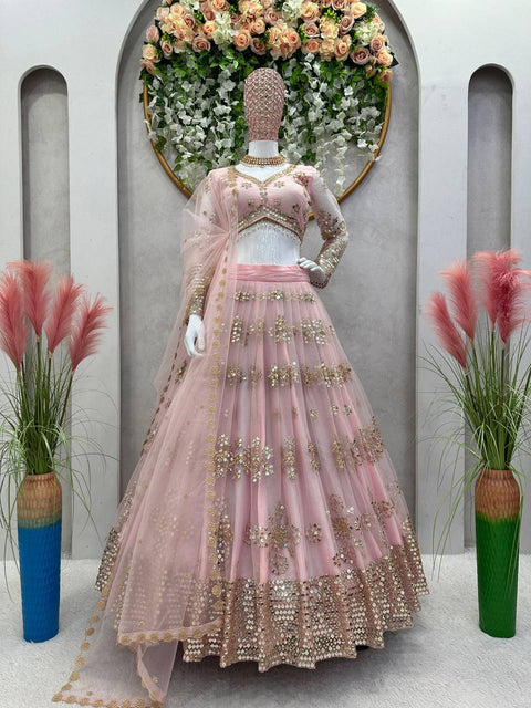 Baby Pink Color Butterfly Net Sequence Lehenga Choli