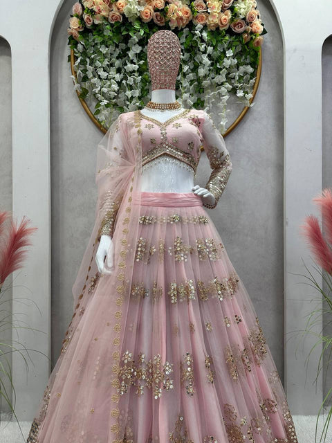 Baby Pink Color Butterfly Net Sequence Lehenga Choli