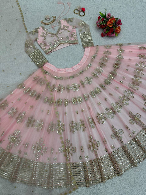 Baby Pink Color Butterfly Net Sequence Lehenga Choli