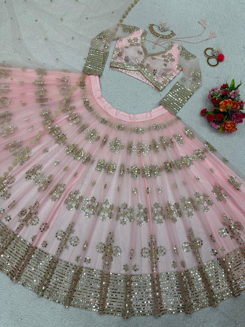 Baby Pink Color Butterfly Net Sequence Lehenga Choli