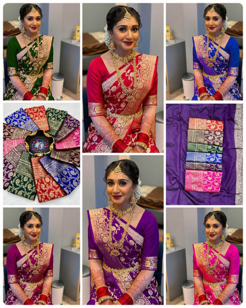 Deep Purple Soft Lichi Silk Saree With Zari Weaving Work