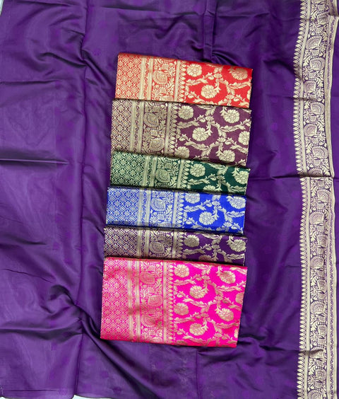 Deep Purple Soft Lichi Silk Saree With Zari Weaving Work