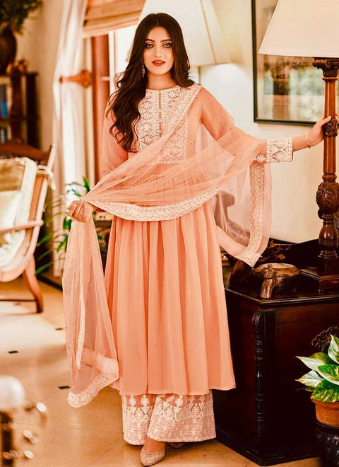 Attractive Light Pink Color Anarkali Top With Palazzo