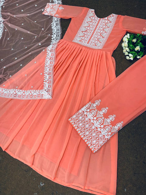 Attractive Light Pink Color Anarkali Top With Palazzo