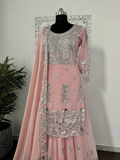 Function Wear Sequence Work Peach Color Trendy Sharara Suit