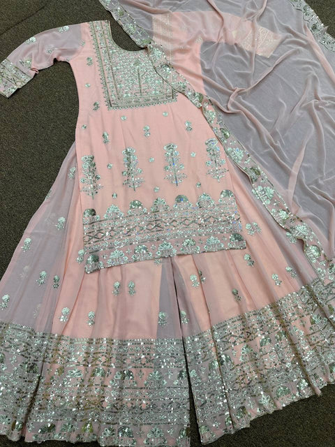 Function Wear Sequence Work Peach Color Trendy Sharara Suit