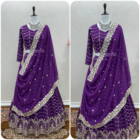 Purple Color Sequence Embroidery Work Lehenga Choli in Georgette With Dupatta