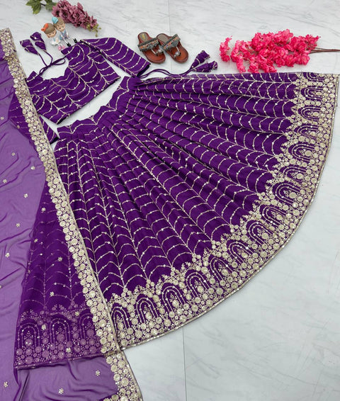 Purple Color Sequence Embroidery Work Lehenga Choli in Georgette With Dupatta