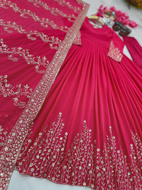 Pink Colour Designer Georgette With Embroidery And Sequence Work Long Gown
